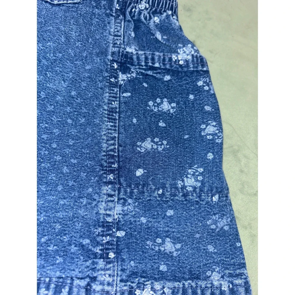 Vintage OshKosh Bgosh Vestbak Denim Jumper‎ Dress Teddy Bear Floral Blue 4T USA